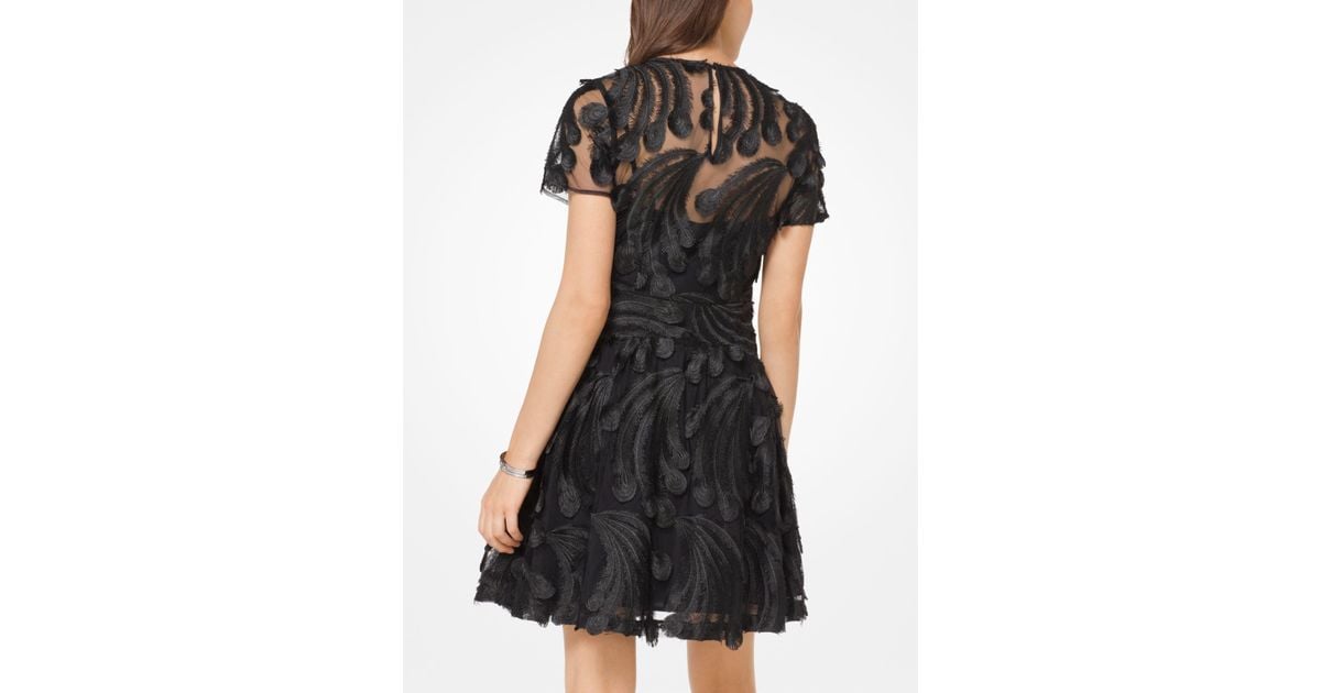 michael kors feather embroidered dress