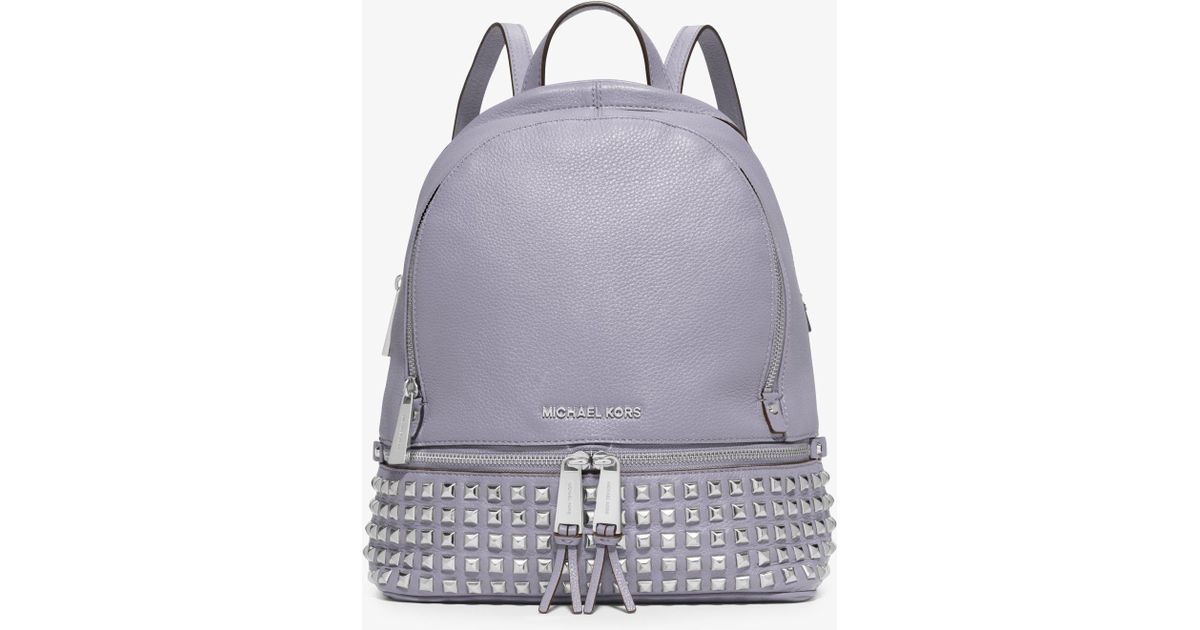 Michael Kors Rhea Medium Studded Pebbled Leather Backpack in Gray Lyst