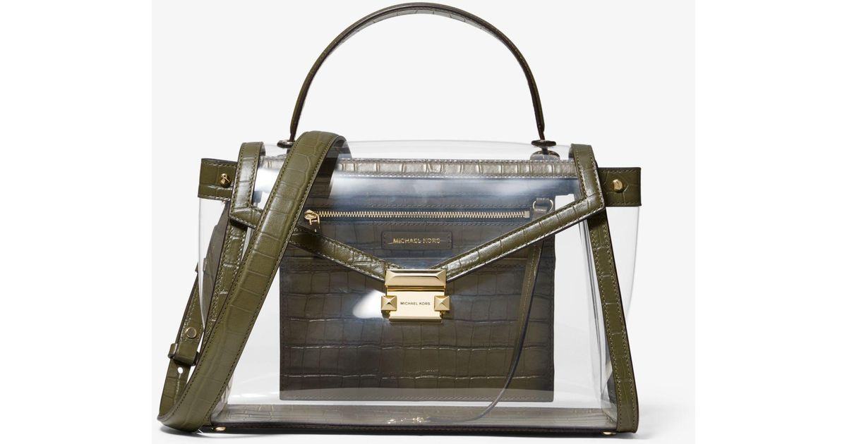 whitney large clear and leather satchel