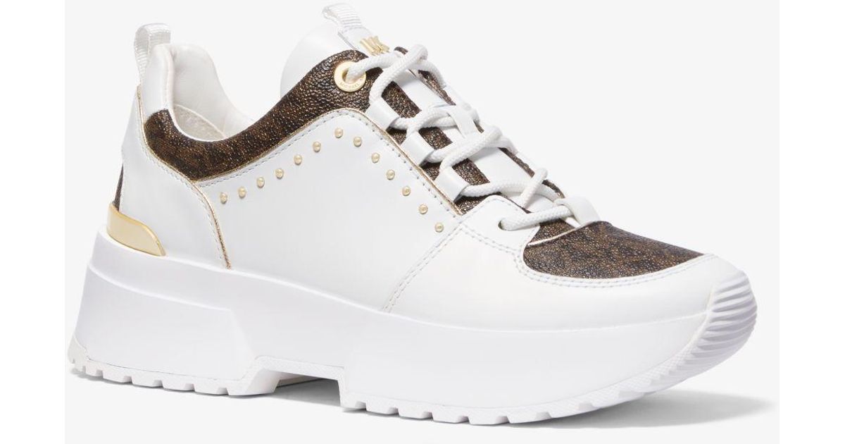 cosmo studded leather and logo trainer