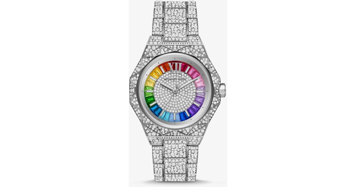 Michael Kors Pride Limited edition Oversized Raquel Rainbow Pave Silver tone Watch in White Lyst UK