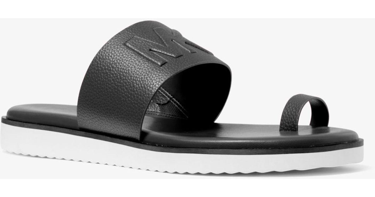 Michael Kors Rosa Embossed Faux Leather Slide Sandal in Black | Lyst