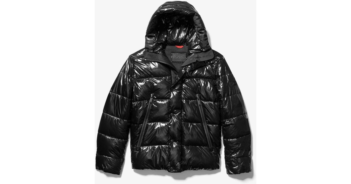 Michael Kors Synthetic Metallic CirÃ© Hooded Puffer Jacket in Black - Lyst