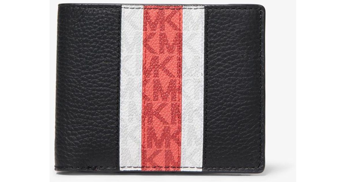 Michael Kors Pebbled Leather And Logo Stripe Billfold Wallet With ...