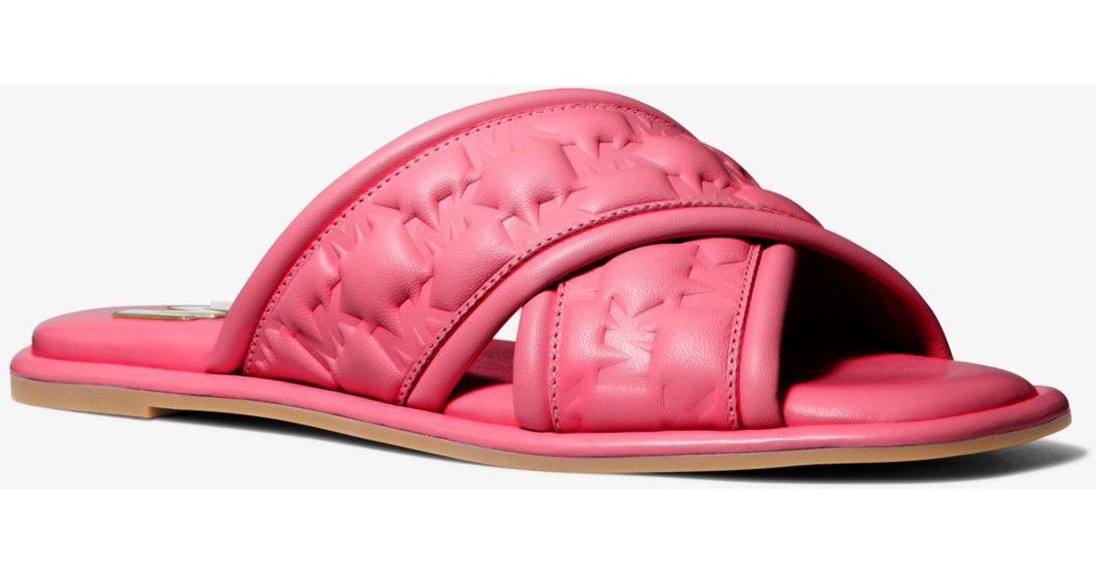 Michael Kors Gideon Logo Embossed Faux Leather Slide Sandal Lyst