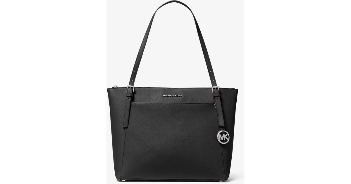 Michael Kors Black Voyager Large Saffiano Leather Top Zip Tote Bag