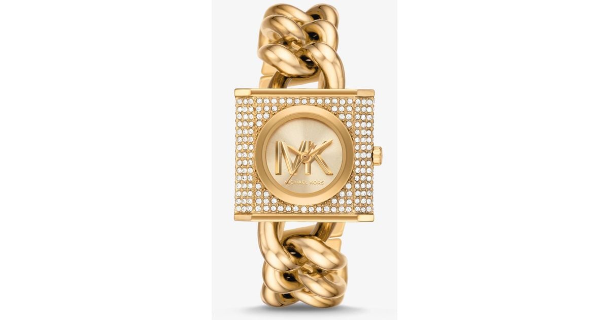 Michael Kors Mini Lock Pav Gold tone Chain Watch in Metallic