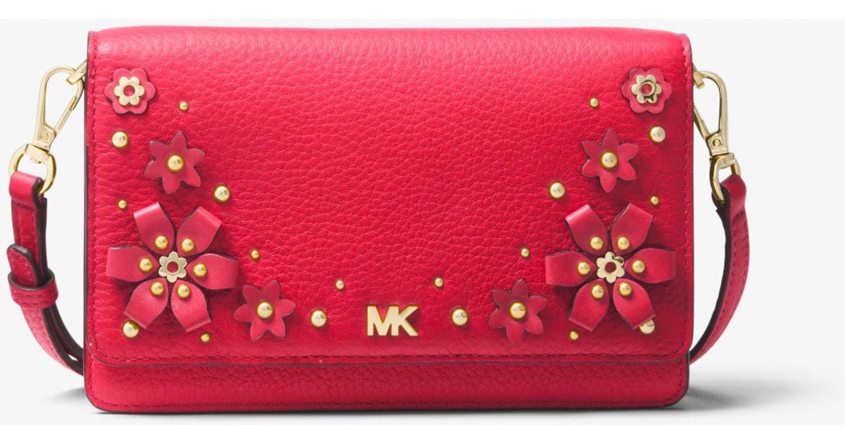 michael kors floral embellished pebbled leather convertible crossbody