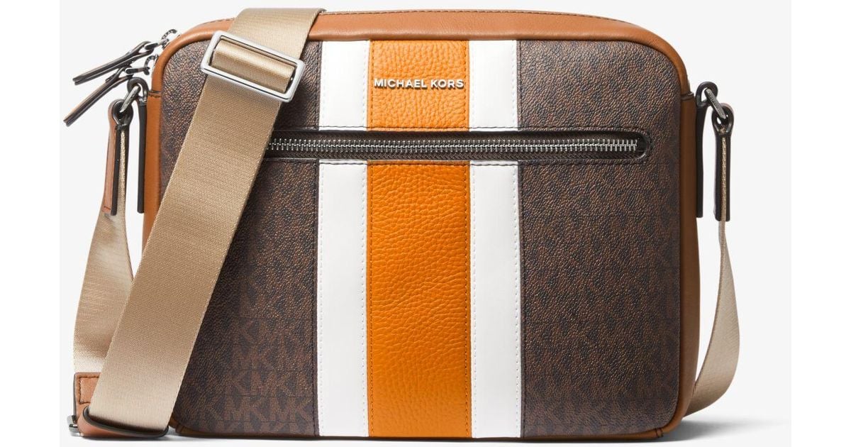 Michael Kors Hudson Logo Stripe Camera Bag in Brown for Men Lyst