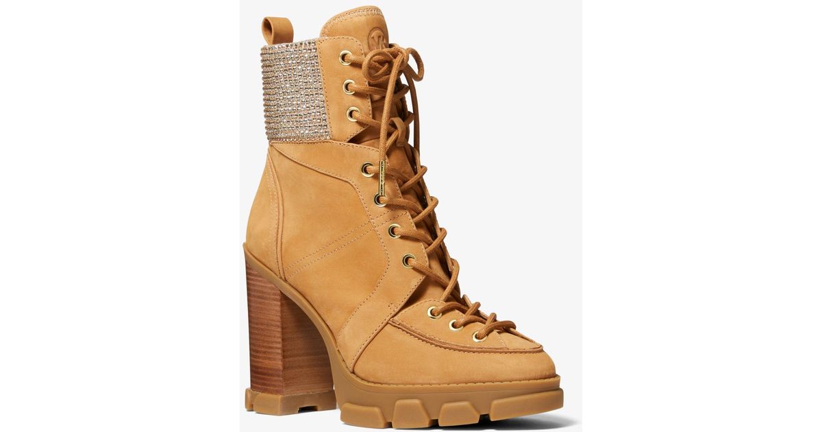 Michael Kors Rubber Ridley Embellished Nubuck Lace-up Boot in Tan (Brown) | Lyst
