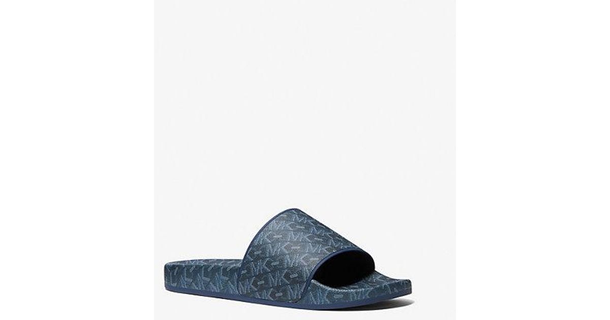 Michael Kors Men’s Blue MK Signature Slide Sandals Michael Kors MK Pool Slide Sandal MK Signature Flat Comfort  main image 2