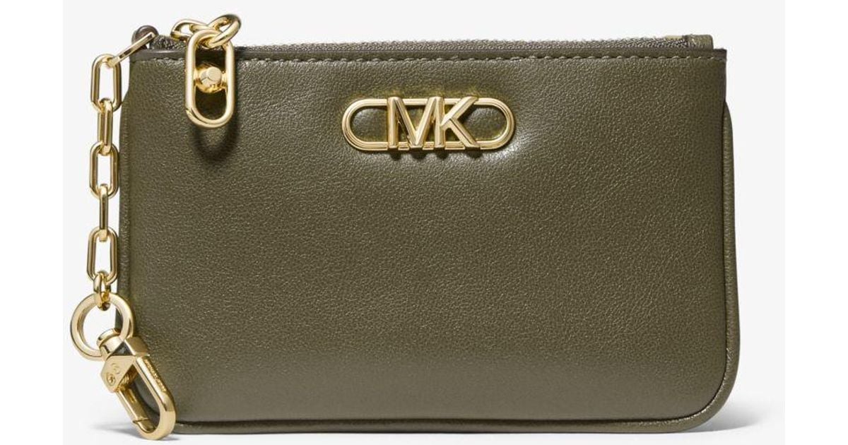 Michael Kors Parker Small Leather Zip Card Case in Olive (Green) Lyst