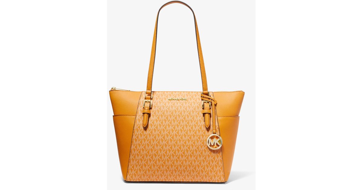 Michael Kors Charlotte Large Logo And Leather Topzip Tote Bag in