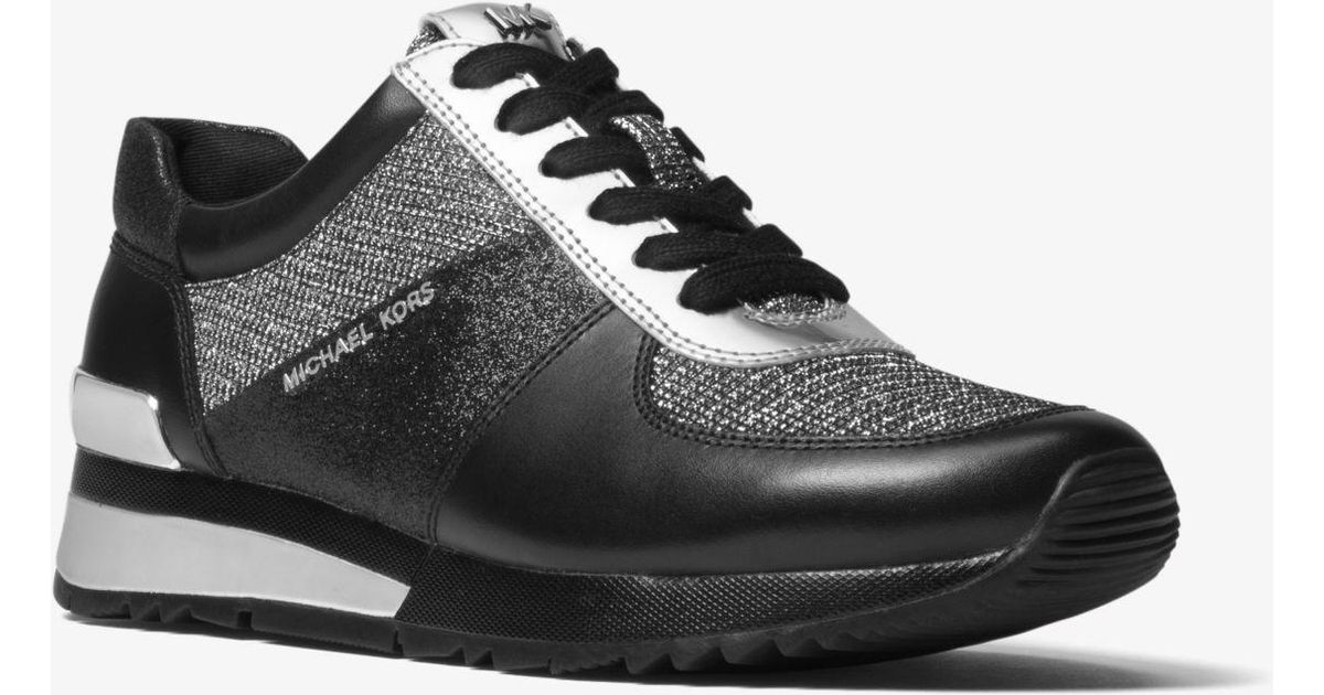 Michael Kors Leather Allie Glitter Chain-mesh Sneaker in Black/Silver ...