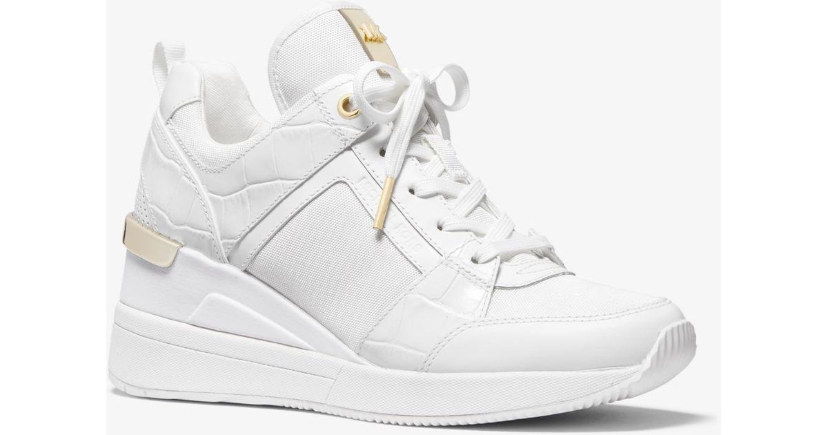 georgie canvas and embossed leather trainer