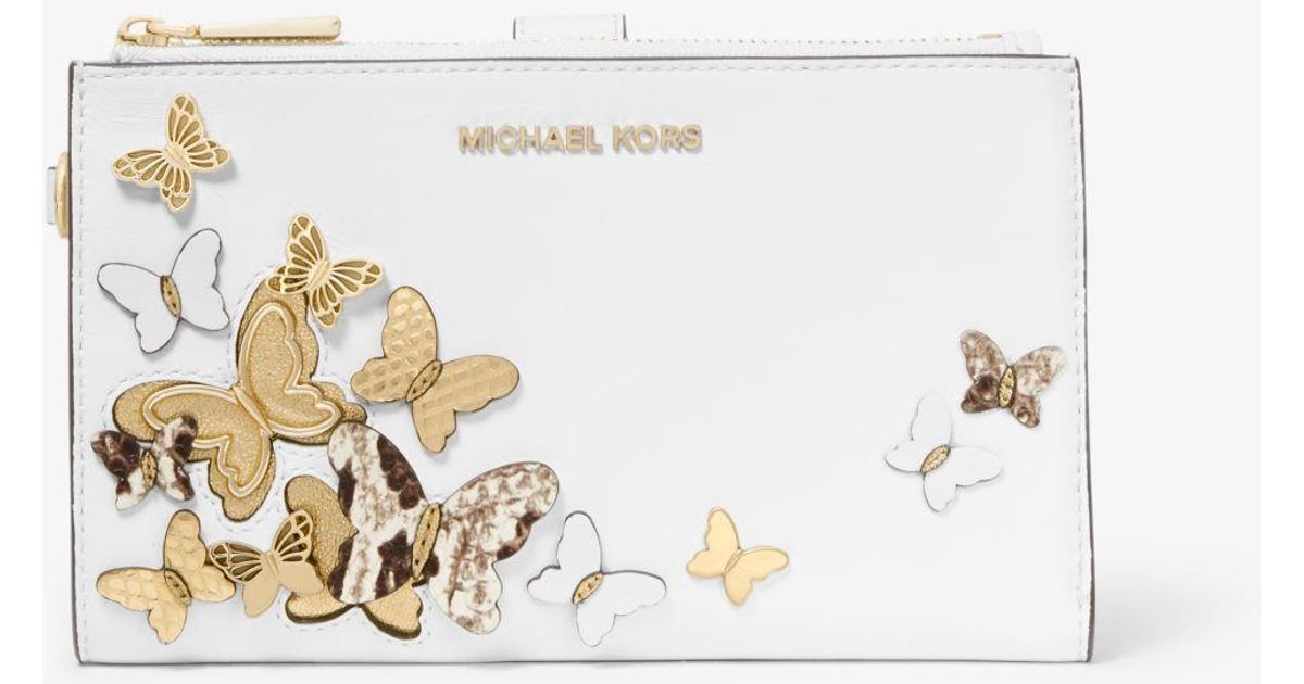 adele butterfly embellished leather smartphone wallet