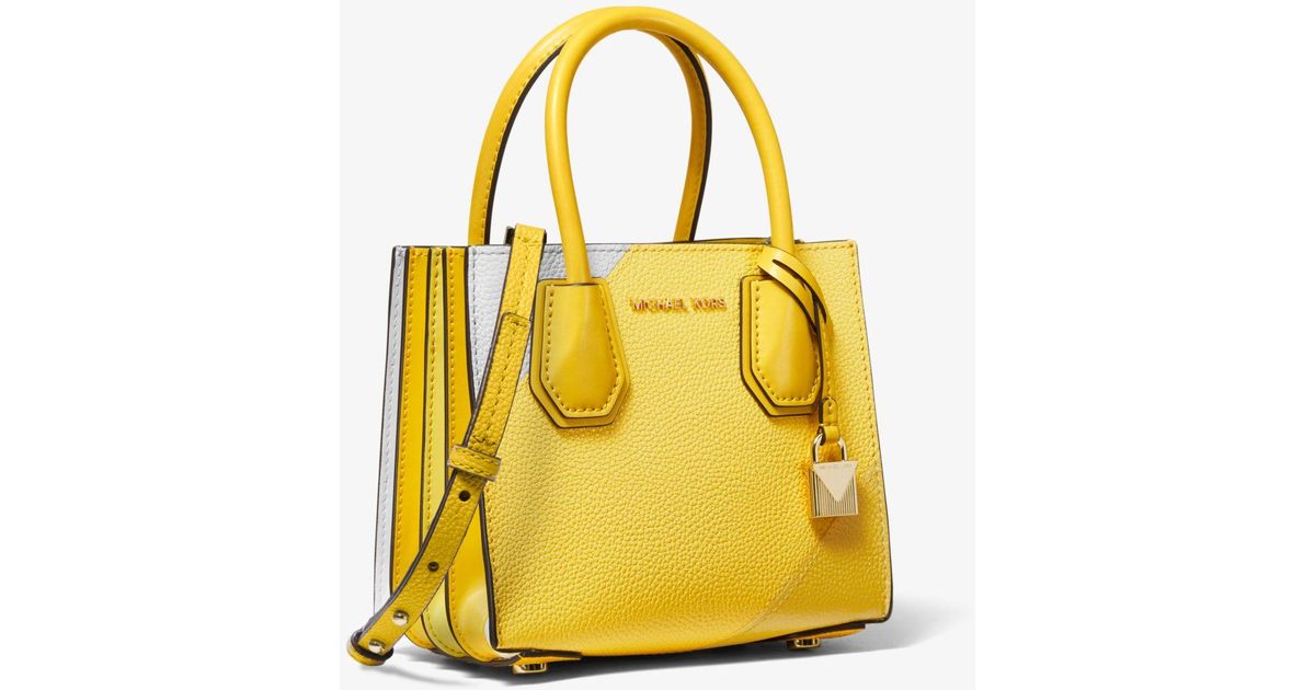 Michael Kors Mk Mercer Tri-color Pebbled Leather Accordion Crossbody Bag in  Yellow | Lyst