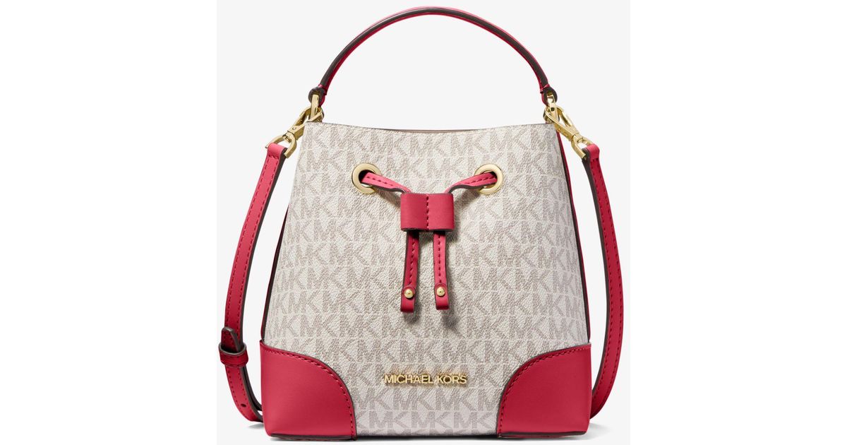 Michael Kors Mercer Small Logo Bucket Bag in Red | Lyst