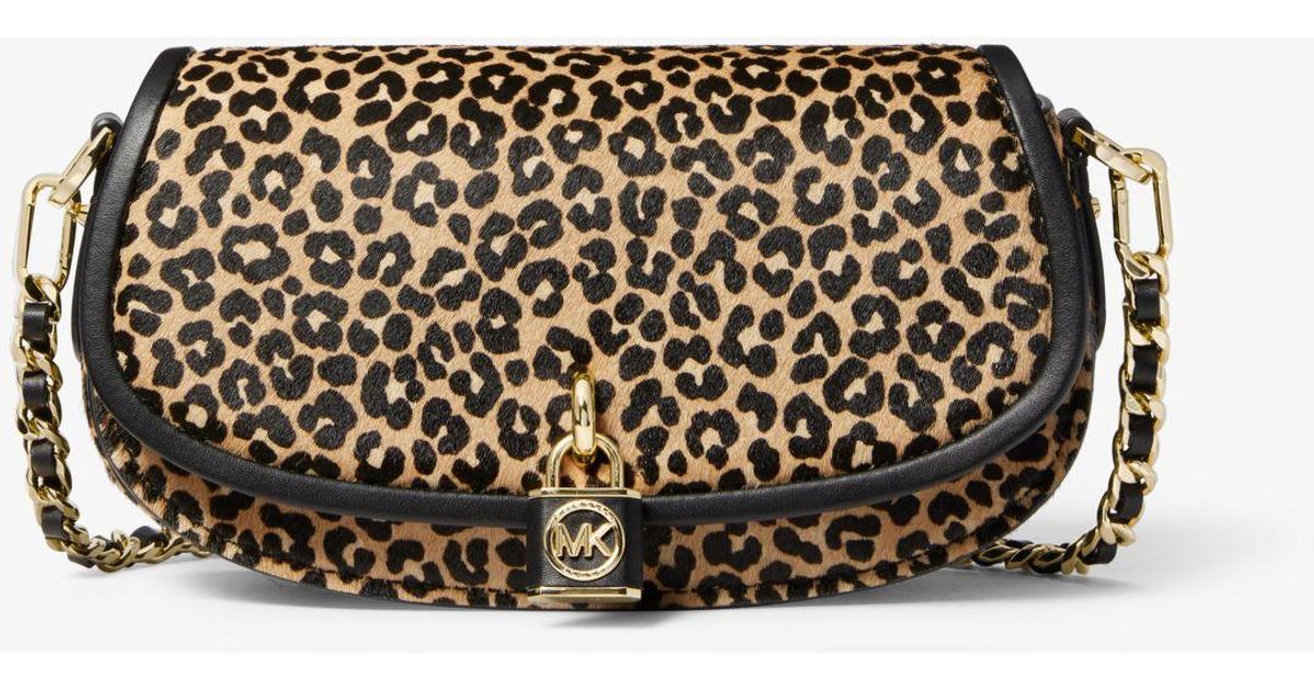 Michael Kors Mila Small Leopard Print Calf Hair Shoulder Bag in Gray | Lyst