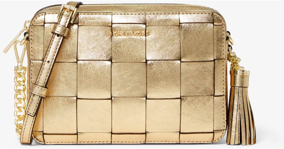 MICHAEL Michael Kors Jet Set Medium Metallic Woven Leather Crossbody