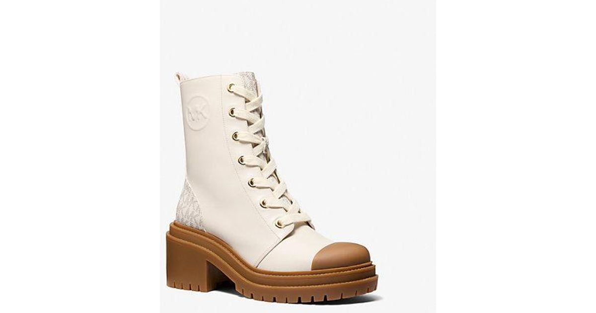 Michael Kors White Faux-Fur Hiking Boots with Orange Accent Odissi Heidi Faux Fur Leather Hiking Ankle Booties | Neiman  main image 2