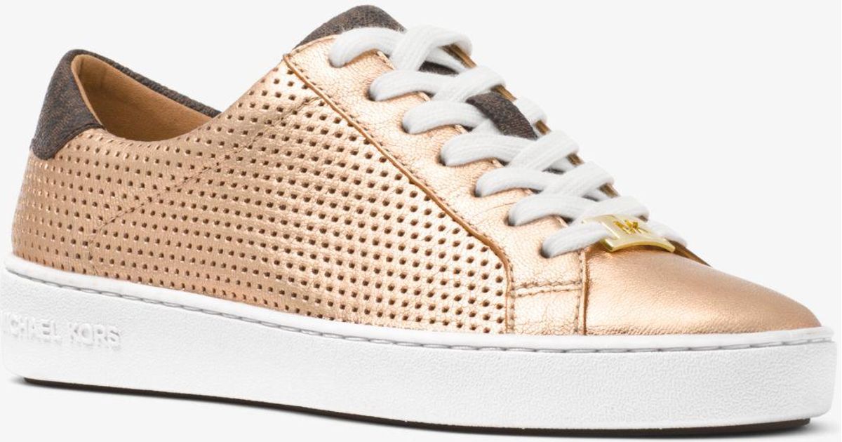 irving perforated metallic leather and logo sneaker