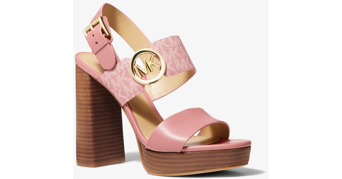 Michael Kors Summer Leather And Logo Platform Sandal in Pink | Lyst