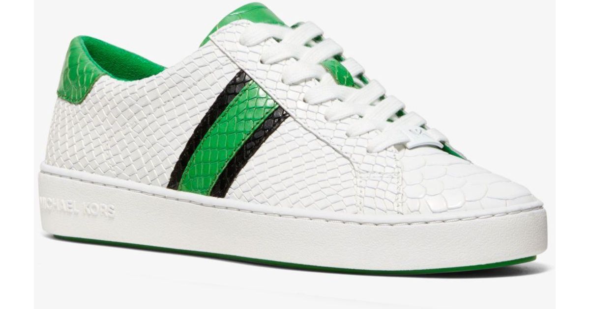 michael michael kors irving python embossed stripe leather sneaker
