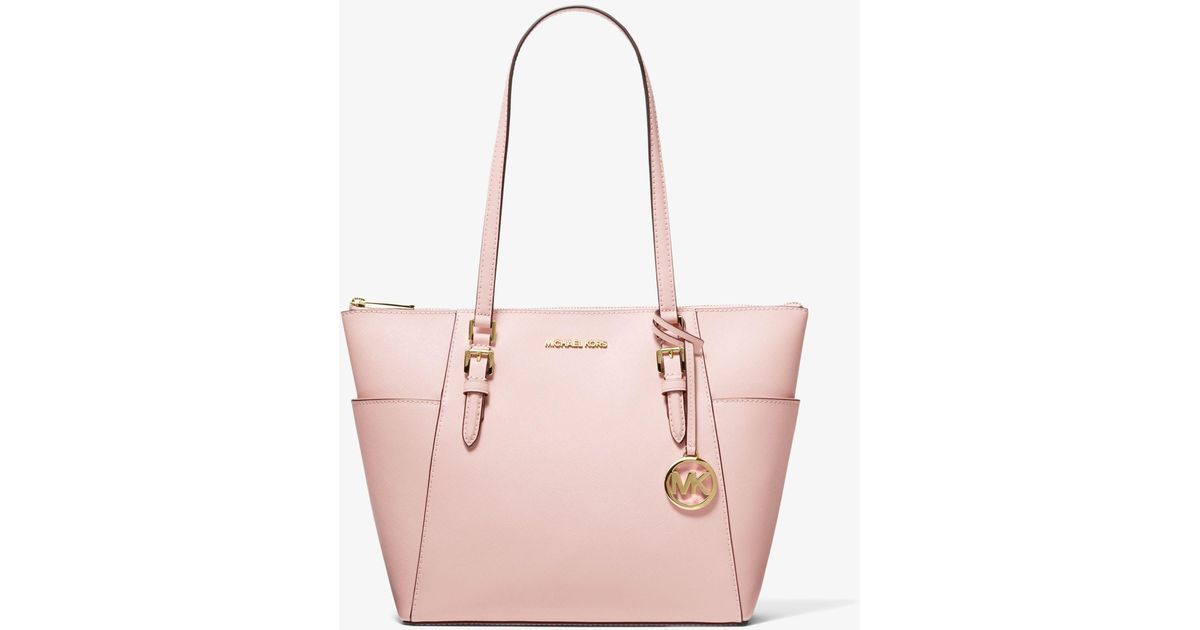 Michael Kors Charlotte Large Saffiano Leather Topzip Tote Bag in Pink