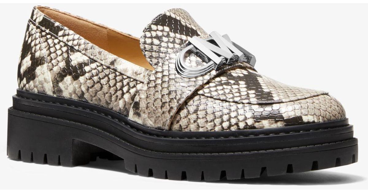 Michael Kors Parker Snake Embossed Faux Leather Loafer in Sand (White