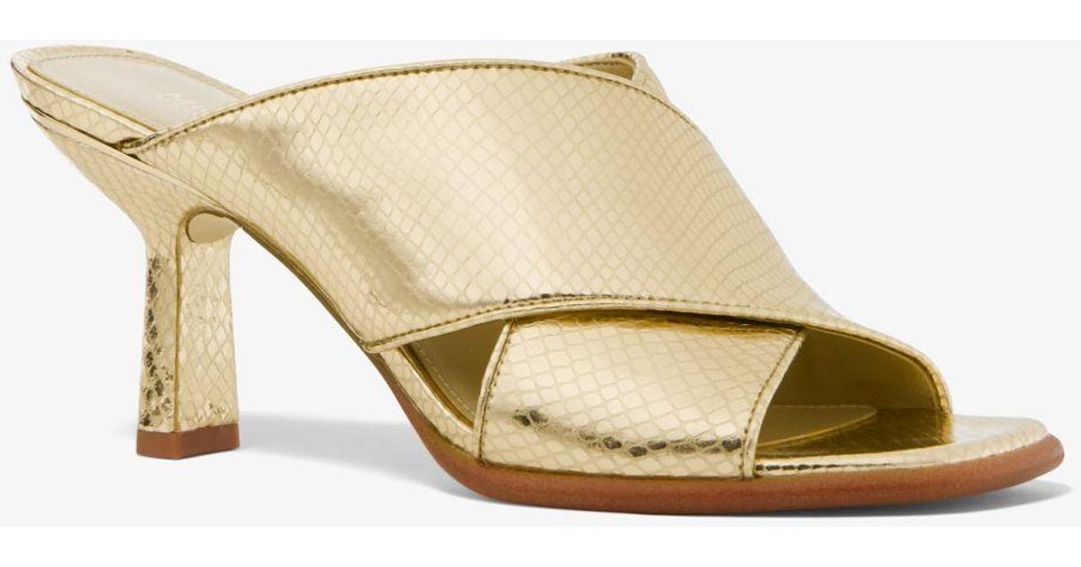 Michael Kors Gideon Metallic Snake Embossed Leather Mule in Natural Lyst