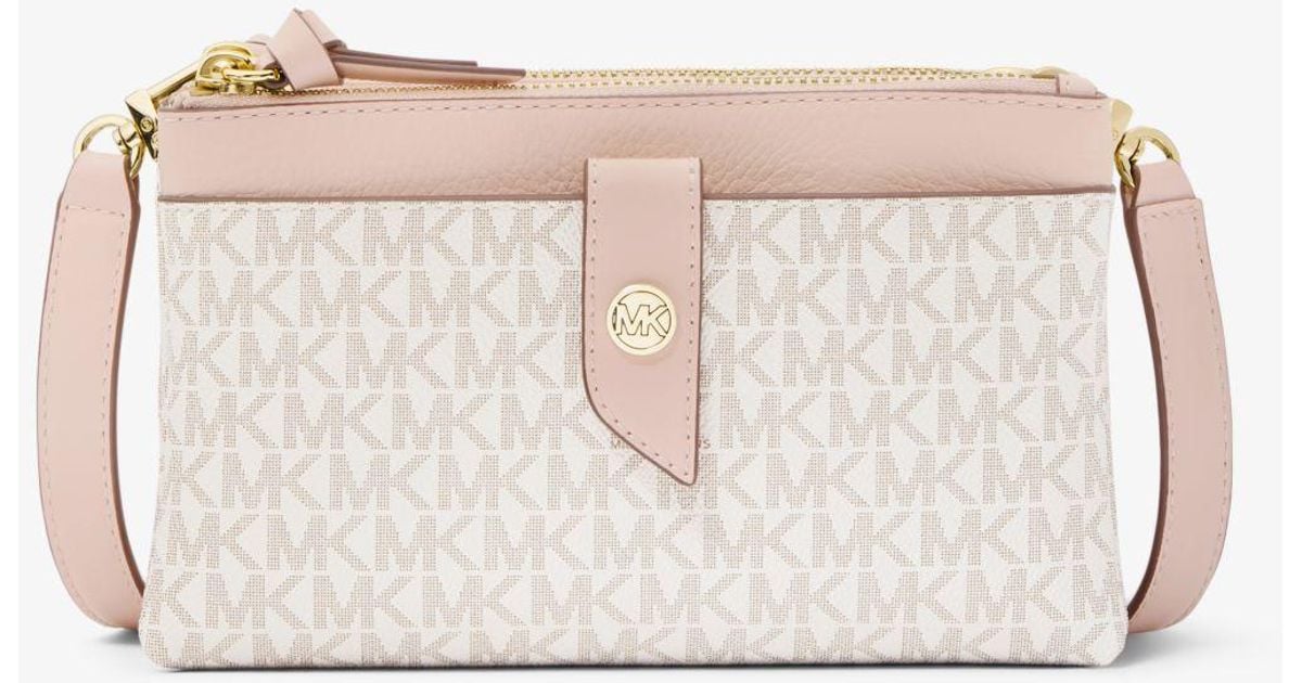Michael Kors Leather Medium Logo Doublezip Crossbody Bag in Pink Lyst