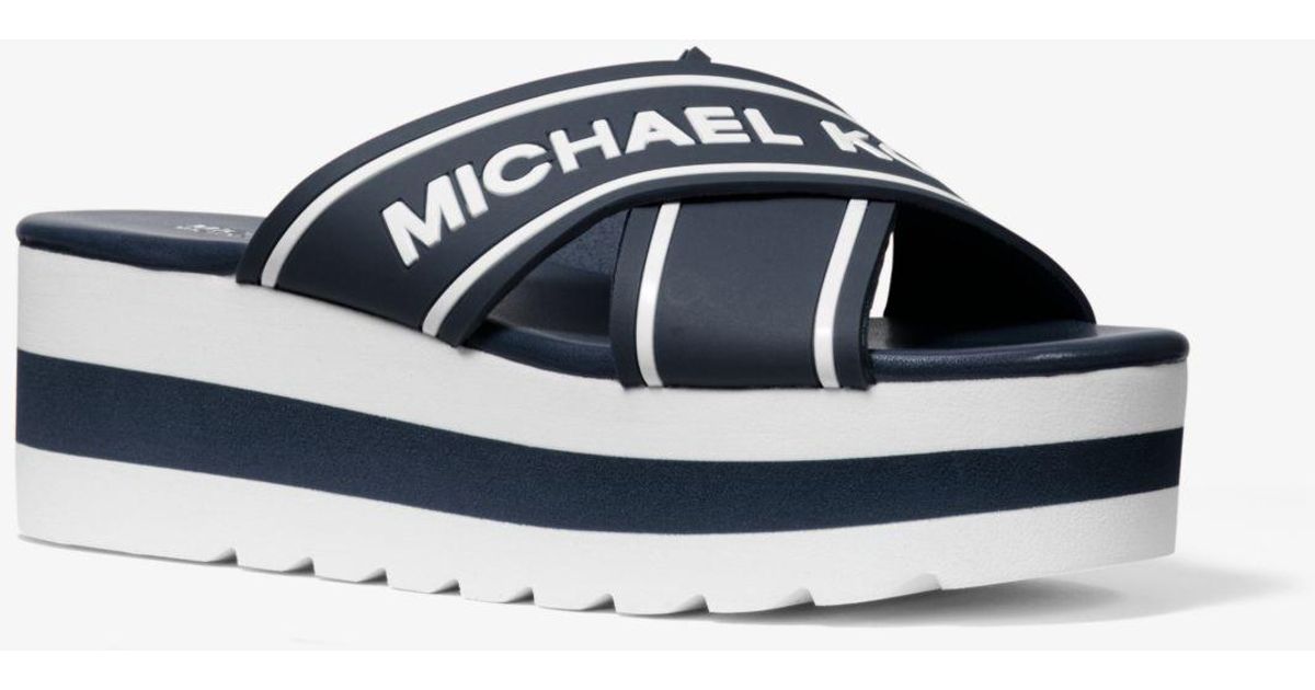 Michael Kors Rubber Demi Logo Tape Slide Sandal in Blue - Lyst