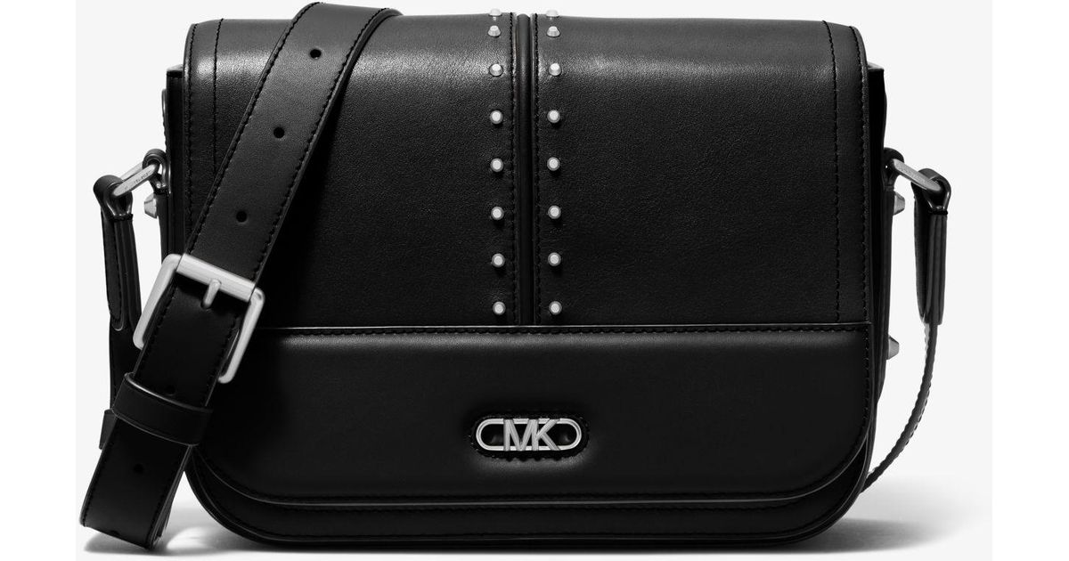 Michael Kors Astor Medium Studded Leather Messenger Bag in Black for