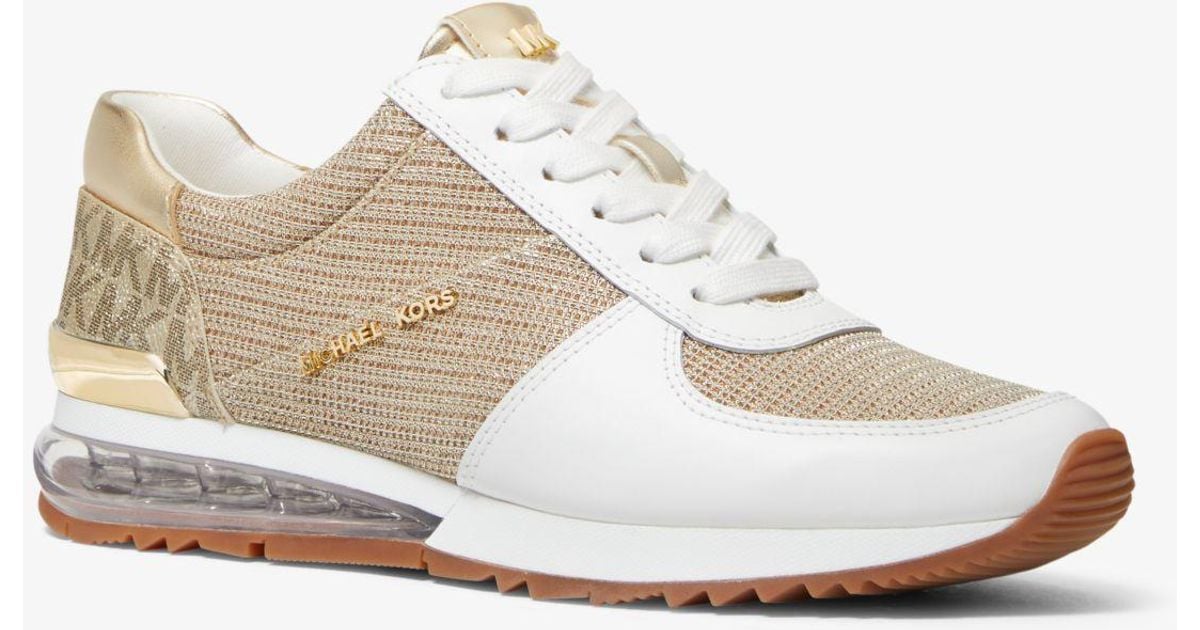 Michael Kors Allie Extreme Glitter Chain Mesh And Leather Trainer | Lyst