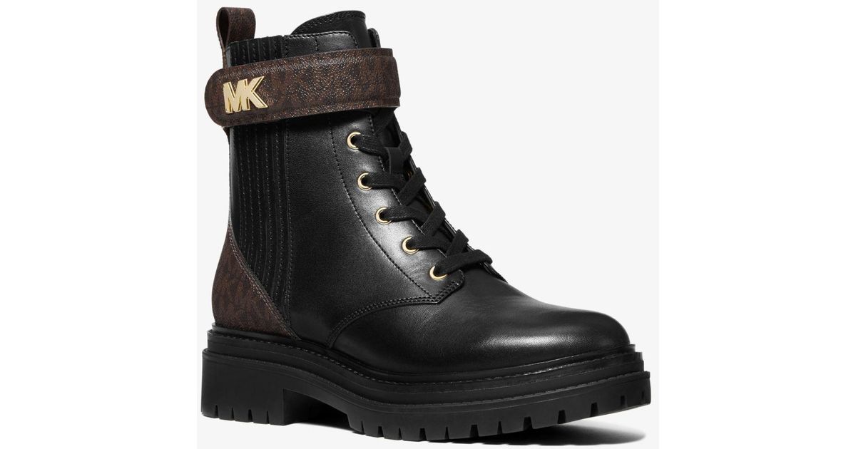 Michael Kors Stark Logo And Leather Combat Boot - Lyst