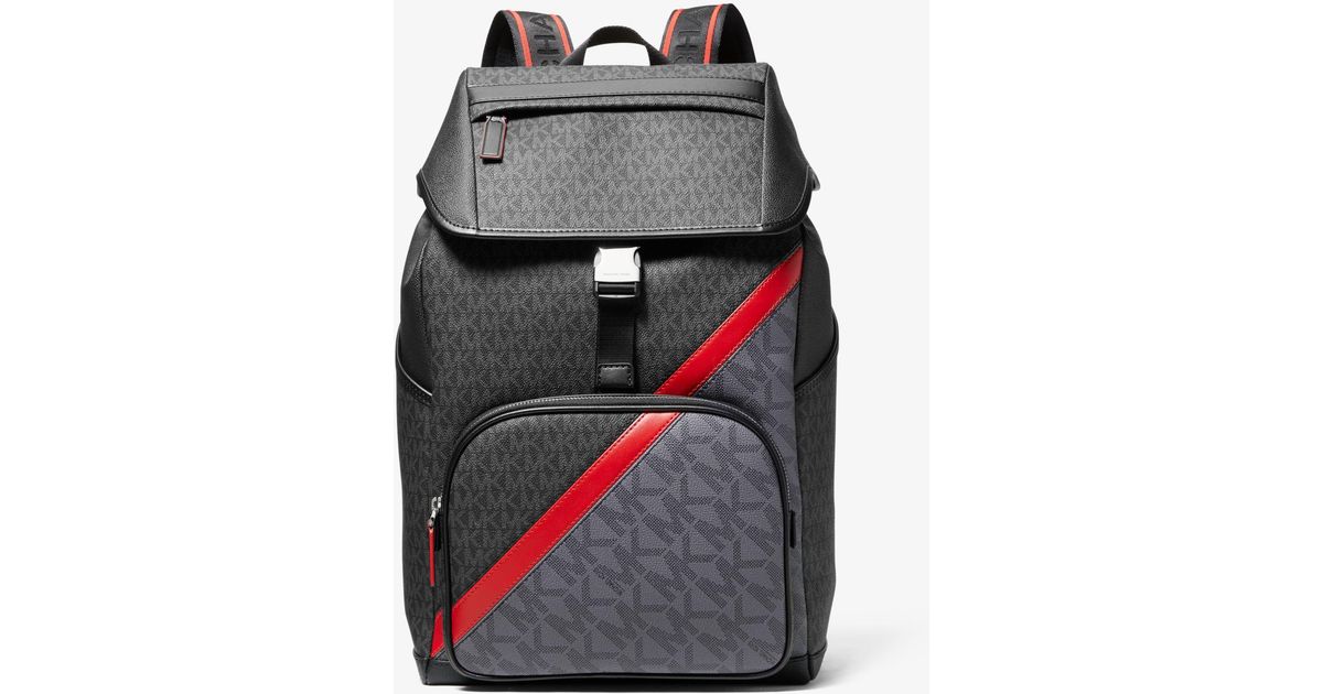 Michael Kors Canvas Cooper Twotone Logo Stripe Backpack in Black for