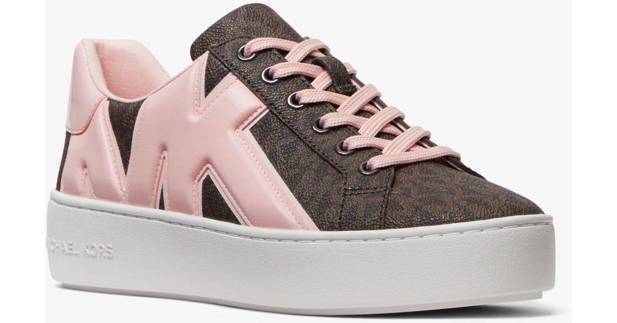 Michael Kors Poppy Logo And Faux Patent Leather Sneaker in Pink | Lyst