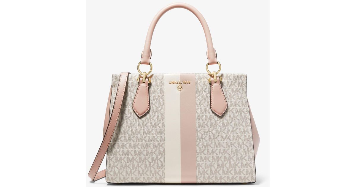 MICHAEL Michael Kors Marilyn Medium Logo Stripe Satchel in Natural Lyst