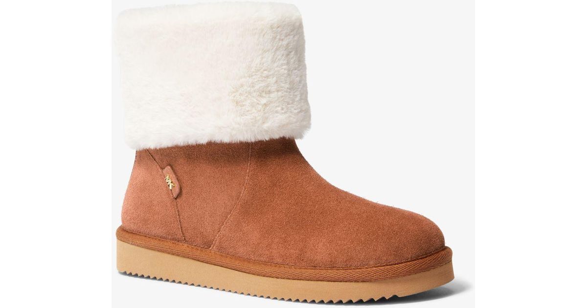 Michael Kors White Julia Faux Fur Trim Suede Boot
