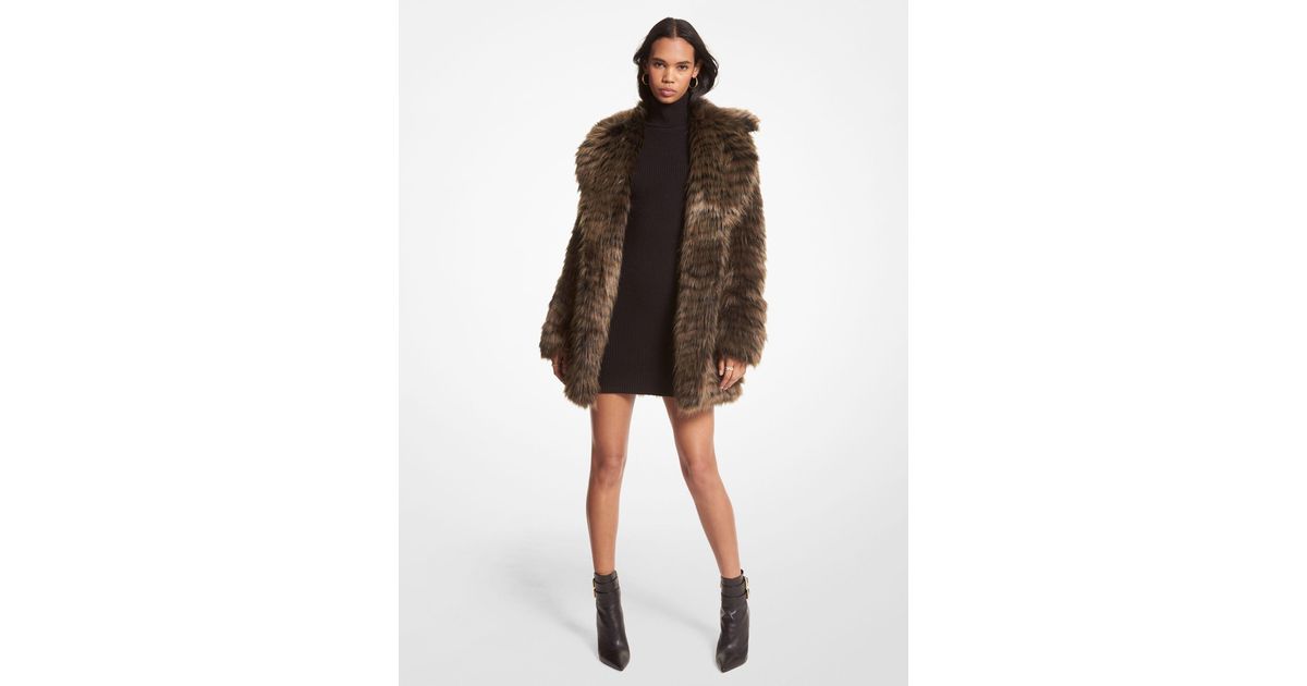 Michael Kors Tiger Print Faux Fur Coat in Brown | Lyst