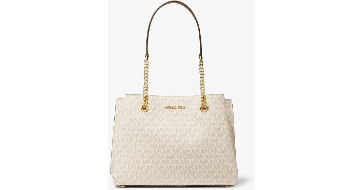 Michael Kors Teagan Large Logo Shoulder Bag in Natural Lyst