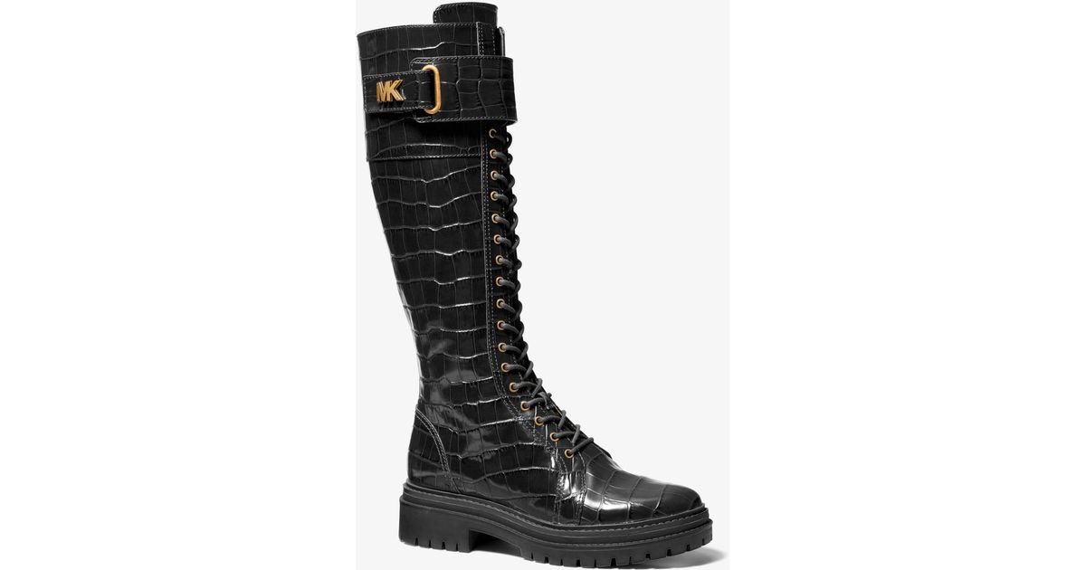 haskell crocodile embossed leather combat boot