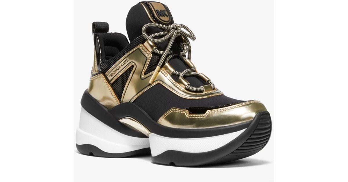 michael michael kors olympia leather and scuba trainer