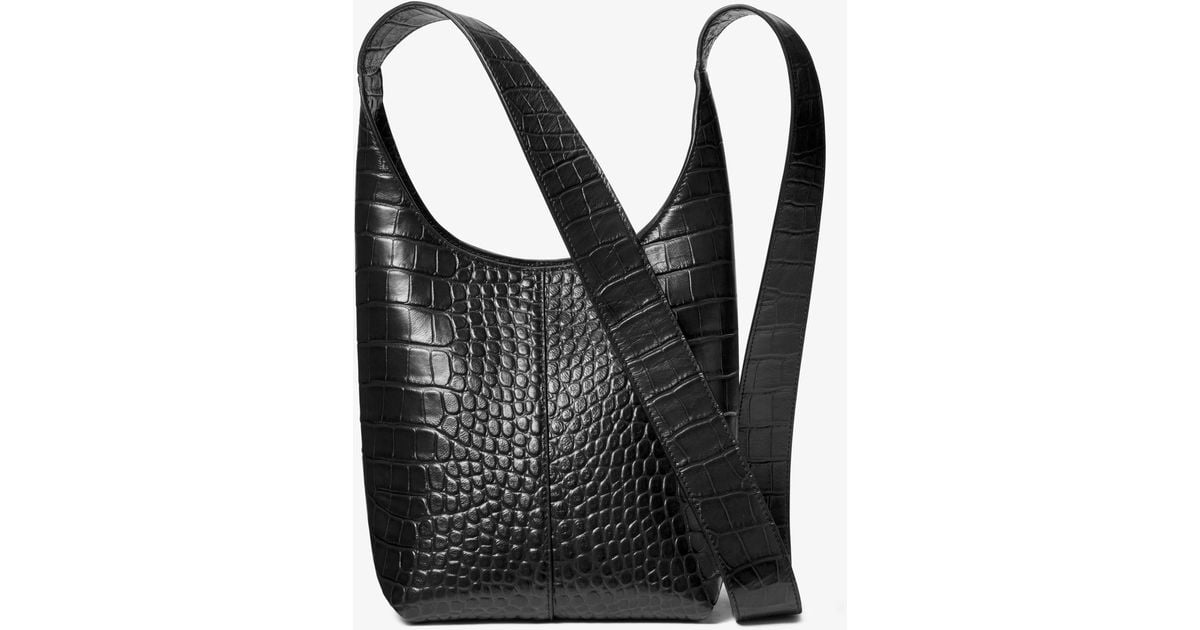 Michael Kors Dede Mini Crocodile Embossed Leather Hobo Bag in Black Lyst