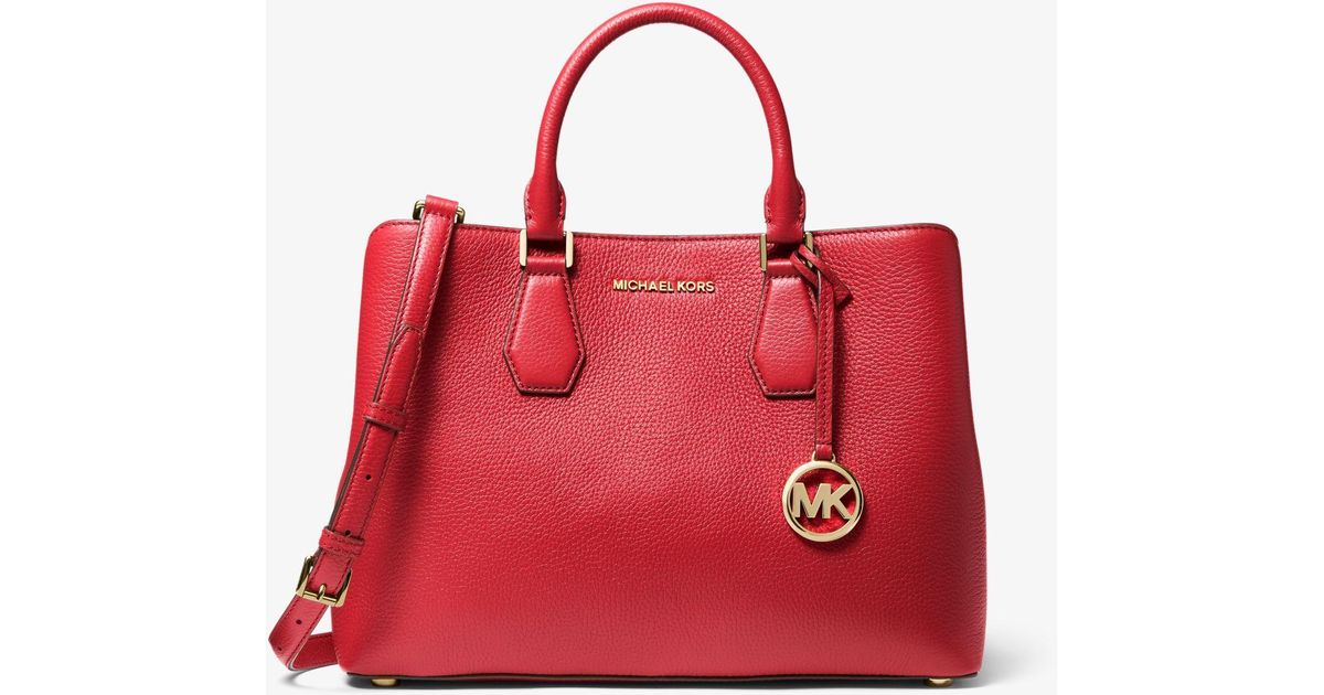 Michael Kors Camille Large Pebbled Leather Satchel in Bright Red (Red ...