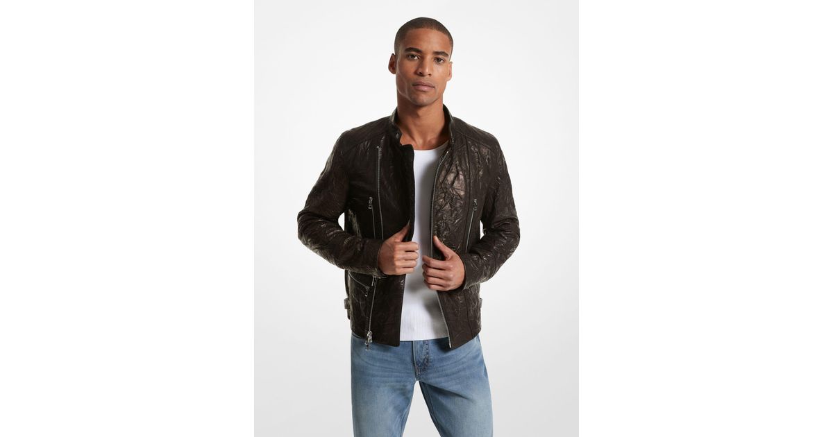 Michael Kors Crinkled Leather Biker Jacket in Black for Men Lyst UK
