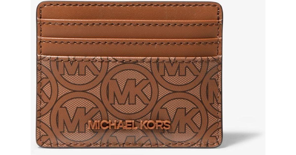 Michael Kors Synthetic Jodie Logo Jacquard Card Case in Brown | Lyst