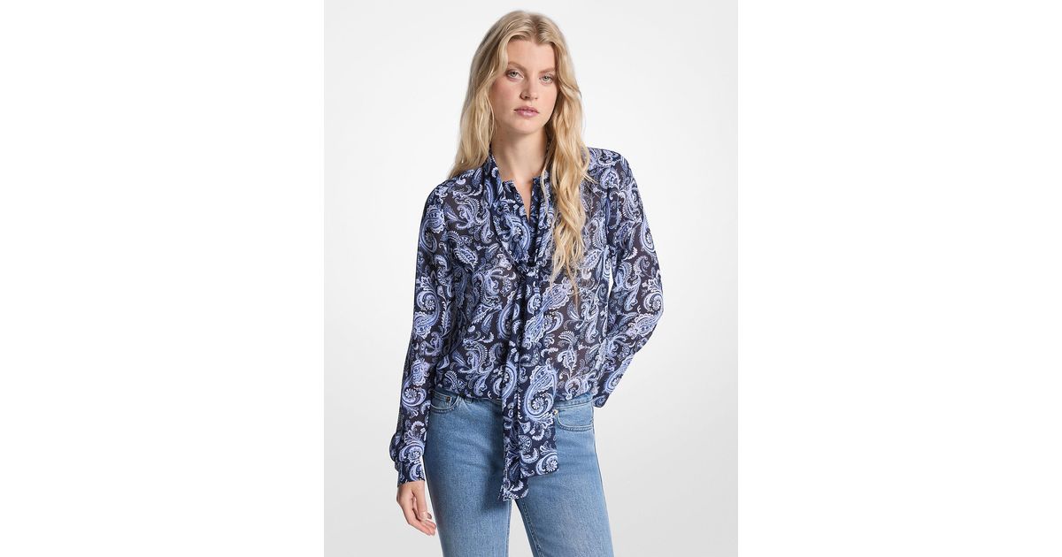 paisley georgette tie neck shirt