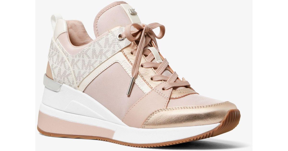 Michael Kors Georgie Leather And Logo Trainer in Pink | Lyst